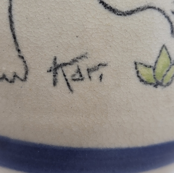 Studio Pottery Goblet Candle Holder Off White Blue Bunny Love Bird Nature Art - Picture 9 of 10